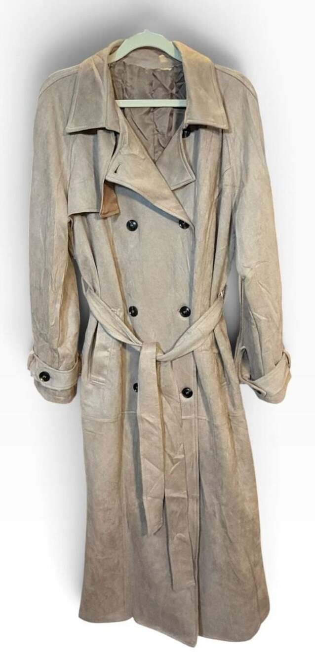 NEW Vegan Suede Trench Coat Beige Large